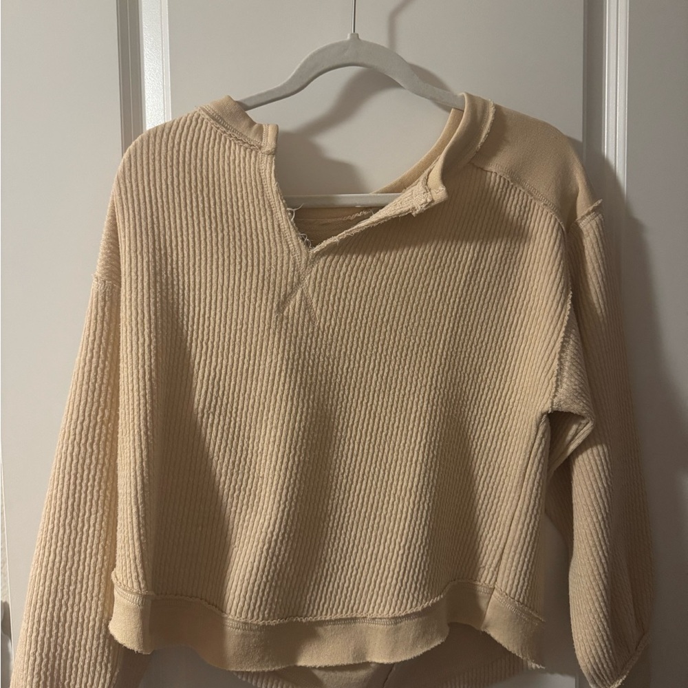 Cream Waffle Knit Pullover Sweater